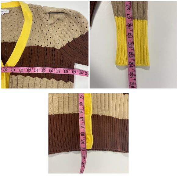 Calligraphie Y2K Rugby Striped Cardigan Sweater Women XL Brown Yellow Academia - Picture 8 of 8
